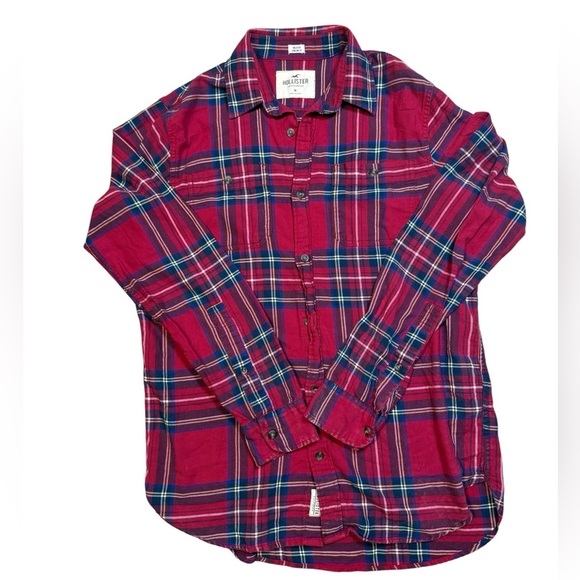 Hollister Other - Vintage Hollister Women’s Medium Red Plaid Long Line Button-Up Collared Shirt